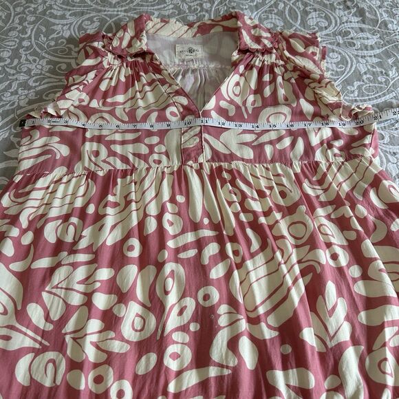 Umgee Dress Women S Pink Ivory Print Tiered Mini Babydoll Tribal Tropical Comfy - Picture 5 of 12